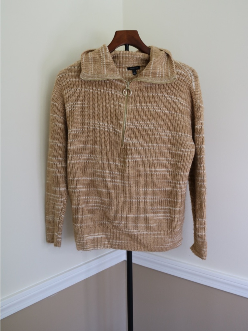 Talbots Women's Marled Camel Half-Zip Sweater